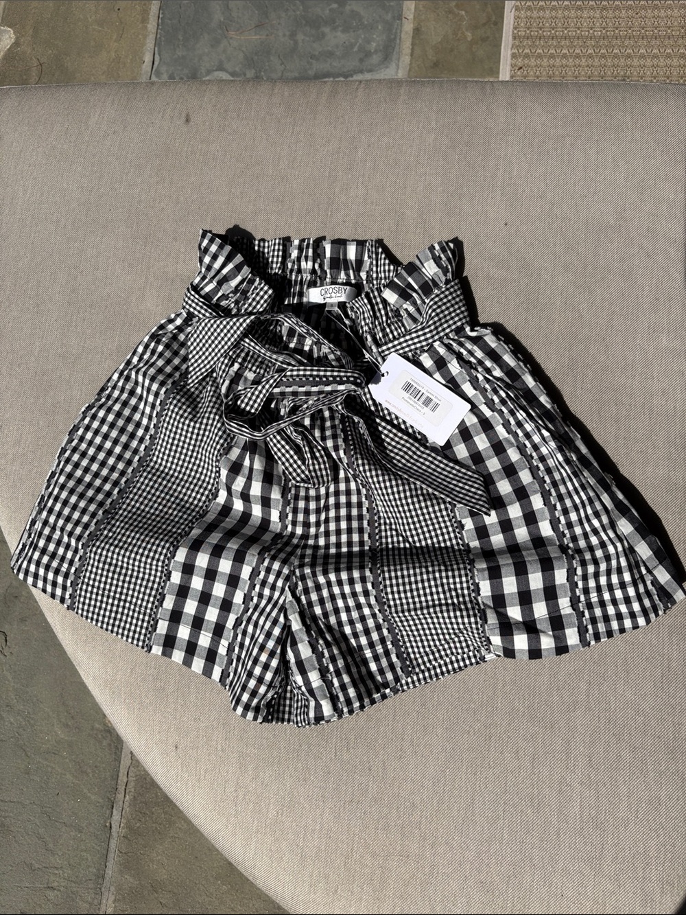 crosby. Black & White Gingham Paperbag Tie-Front Shorts